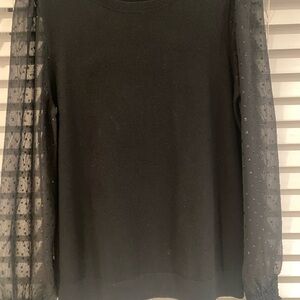 LOFT Black Sweater with Sheer Sleeves